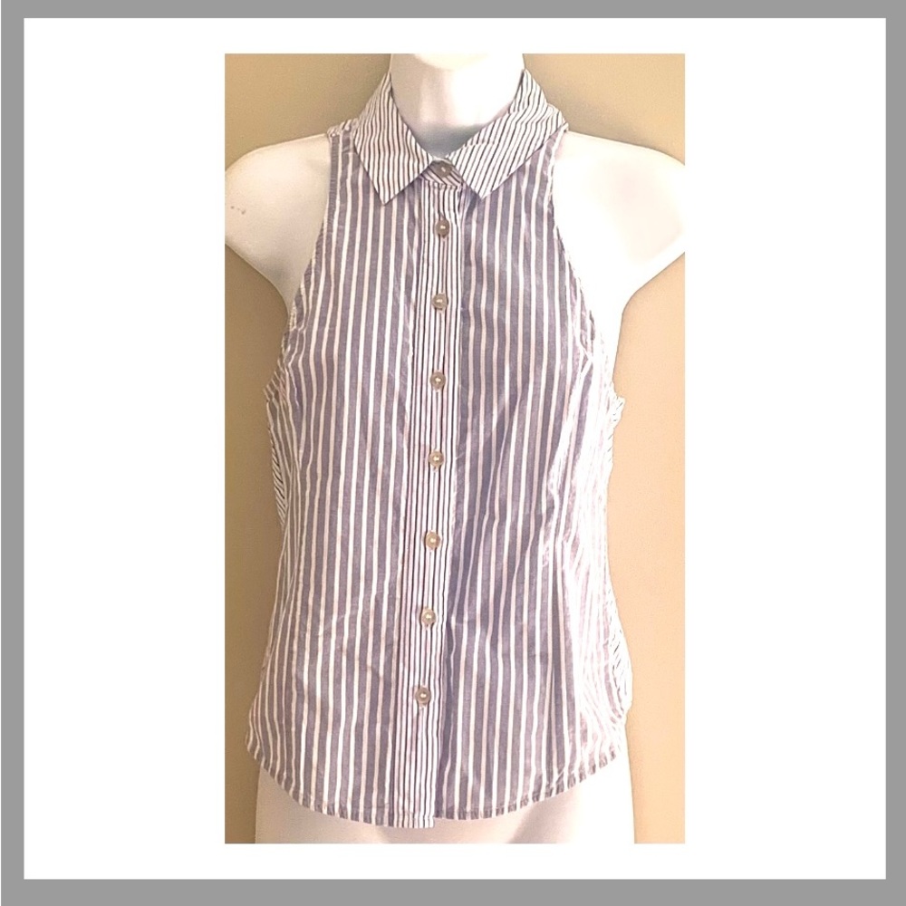 Free People Striped Overlap Back Collared Top